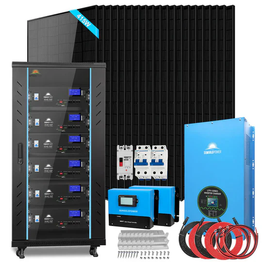 SunGold Power 6kW off-grid solar kit SGK-PRO64 with 10.24kWh LiFePO4 battery and 6x370W panels for 48V 120V/240V RV home off-grid solar applications