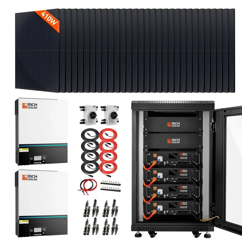 RICH SOLAR 13kW off-grid solar kit with 19.2kWh Alpha 5 PRO LiFePO4 server rack batteries and 30x410W panels for 48V 120V/240V whole-home backup