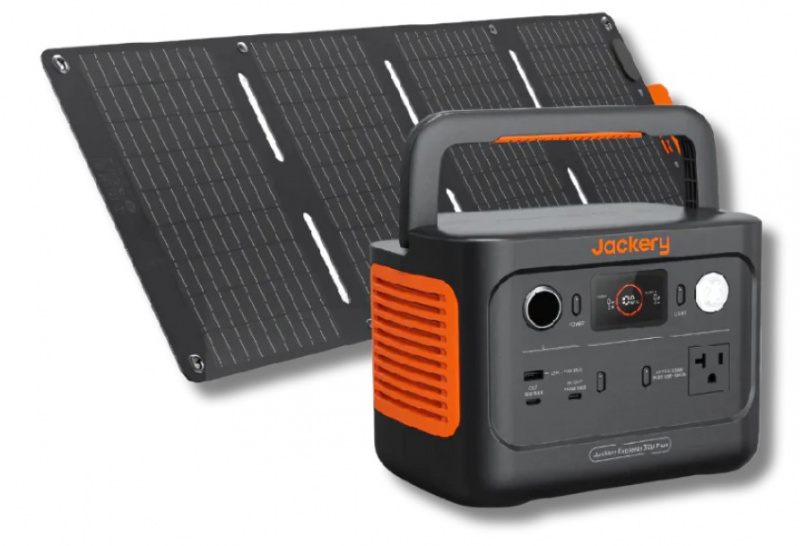 Jackery Solar Generator 300 Plus with 288Wh LiFePO4 battery and 40W mini SolarSaga foldable solar panel for camping RV backpack emergency backup applications