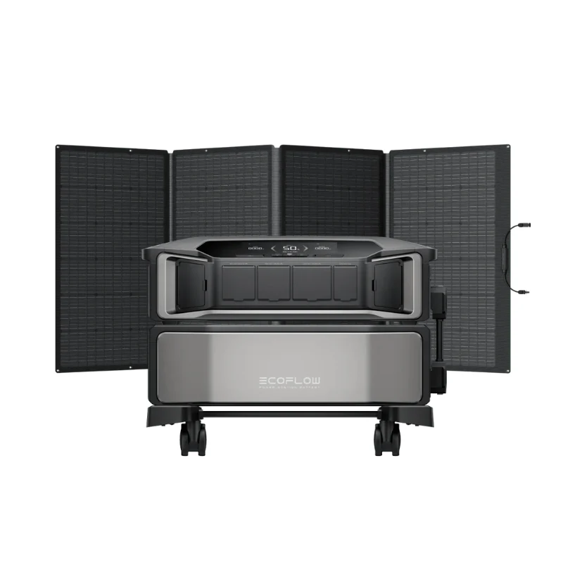 EcoFlow DELTA Pro Ultra inverter with 6144Wh LiFePO4 battery and 400W solar panel for whole-home backup RV off-grid applications