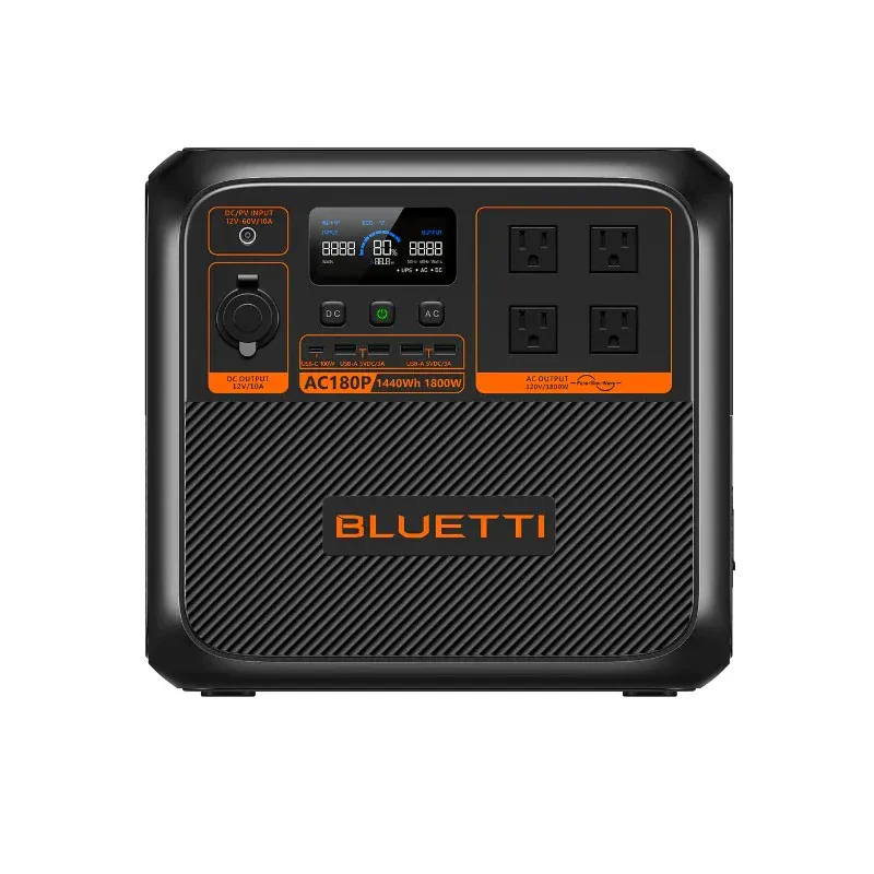 BLUETTI AC180P solar portable power station 1800W 1440Wh LiFePO4 battery for camping RV home emergency backup applications