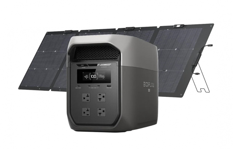 EcoFlow DELTA 3 Max portable power station with 1x220W bifacial solar panel 2048Wh LiFePO4 for home backup RV off-grid applications