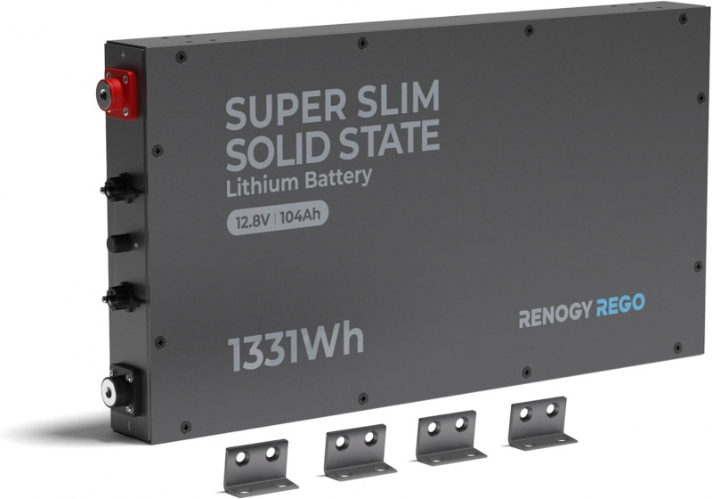 RENOGY REGO 12V 104Ah solid state LiFePO4 battery super slim lightweight IP67 for RV marine off-grid home backup applications