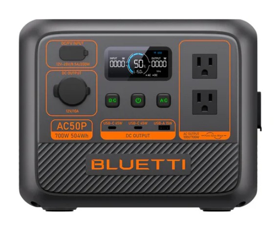 BLUETTI AC50P portable power station 700W 504Wh LiFePO4 battery for camping RV home emergency backup applications