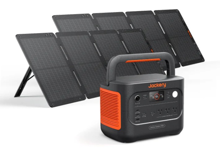Jackery Explorer 1500 v2 portable power station with 2x100W SolarSaga Air foldable solar panels 1512Wh LiFePO4 for camping RV home emergency backup applications