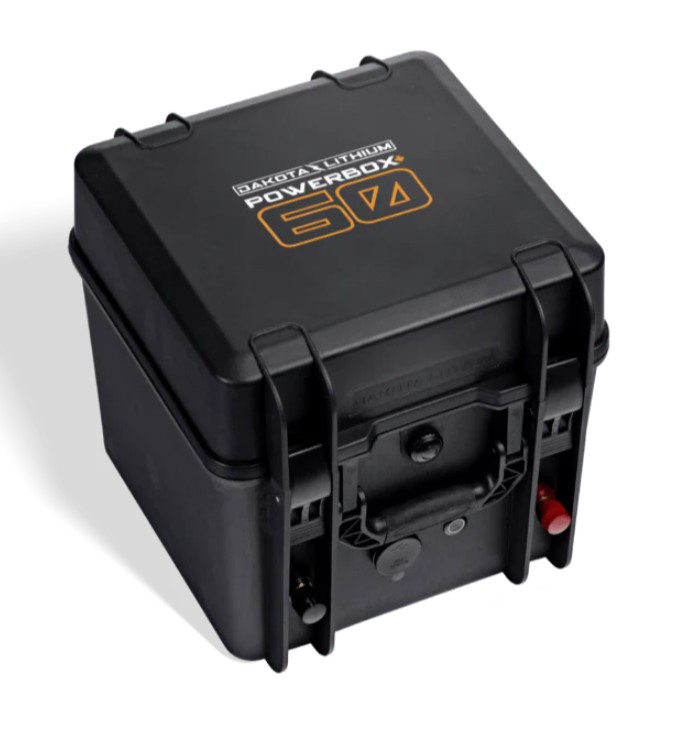 Dakota Lithium Powerbox+ 60 waterproof power station 12V 60Ah LiFePO4 battery with 1000CCA for RV marine off-grid home backup applications