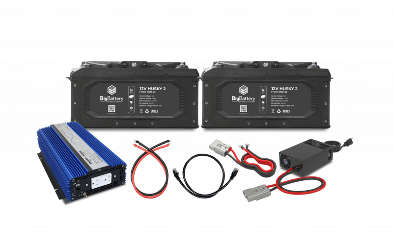 12V 2x HUSKY 2 INV lithium battery kit with AIMS inverter charger 10.24kWh 800Ah LiFePO4 for RV marine off-grid home backup applications