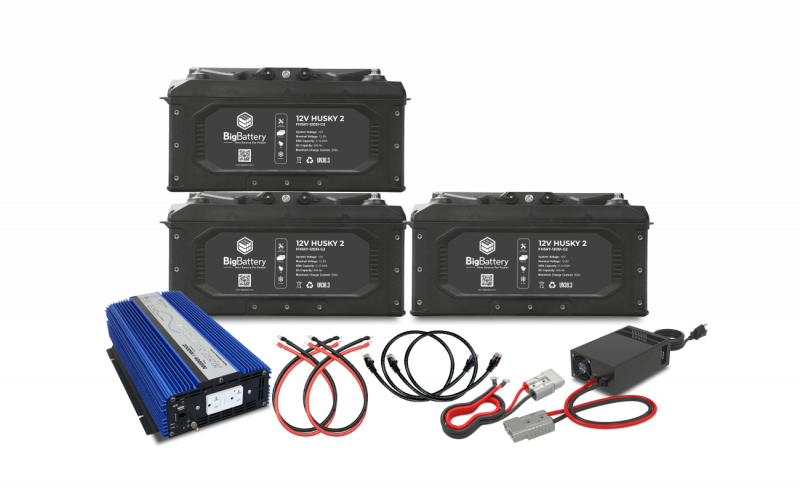 12V 3x HUSKY 2 INV lithium battery kit with AIMS inverter charger 15.36kWh 1200Ah LiFePO4 for RV marine off-grid home backup applications
