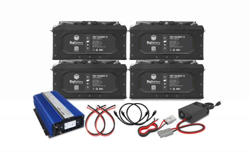 12V 4x HUSKY 2 INV lithium battery kit with AIMS inverter charger 20.48kWh 1600Ah LiFePO4 for RV marine off-grid home backup applications