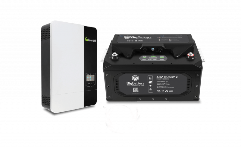 48V 1x HUSKY 2 INV lithium battery kit with 3K Growatt inverter charger 5.12kWh 200Ah LiFePO4 for RV marine off-grid home backup applications
